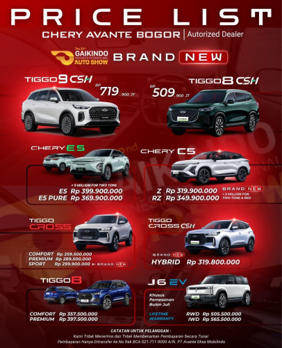 Pricelist Harga Chery jakartautara 2025